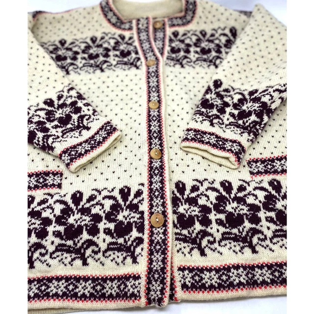 Cardigan XL Wool Vintage HandKnit Nordic Norway Fair Isle