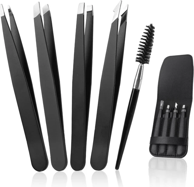 5Pcs Pinzetta Sopracciglia Professionale, Portatile Acciaio Inossidabile Pinzett