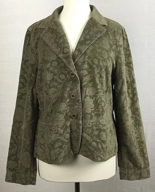 Talbot's Womens's Velvet Brown Burnout Button Down Floral Blazer Jacket Size 16