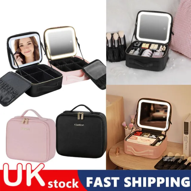 Portable Makeup Bag Beauty Box with LED Mirror Vanity Case Travel Cosmetic Bag