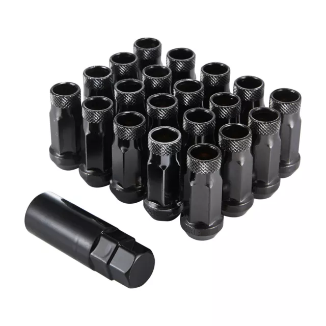 20PCS M12x1.25mm Black Extended Open Ended Steel Wheel Tuner Lug Nuts 48mm + Key