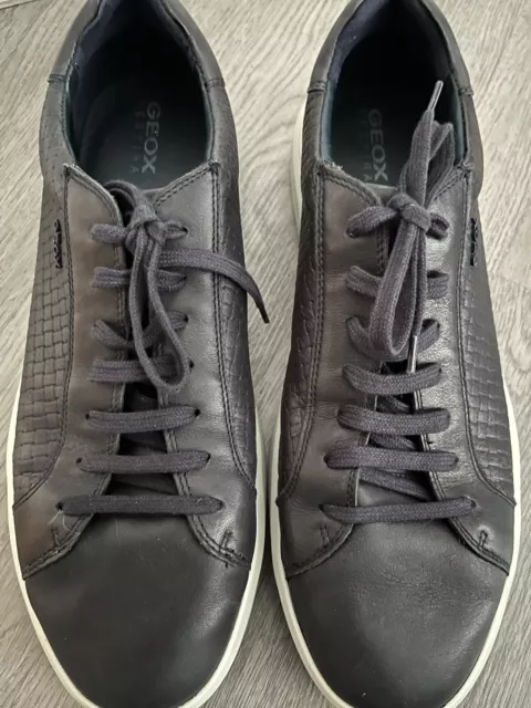 Geox Respira Herren marineblau Leder Turnschuhe Schuhe - Größe UK 12 - Sehr guter Zustand 2