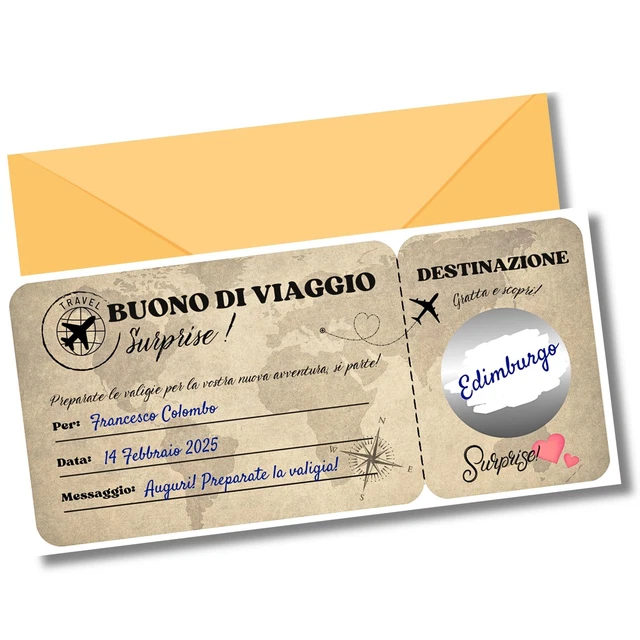 Biglietto per vinci da viaggio a sorpresa – Biglietto d'ibarco personalizzabile da regalare