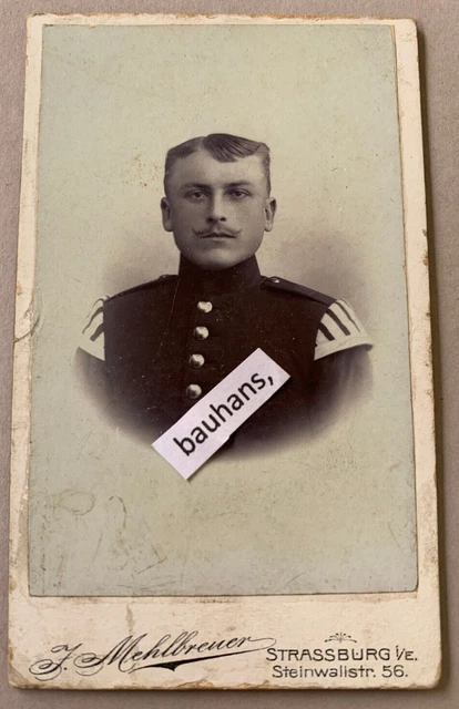 Foto, CDV Soldat, Musiker, Schwalbennester, Strassburg i.E. (3062a)