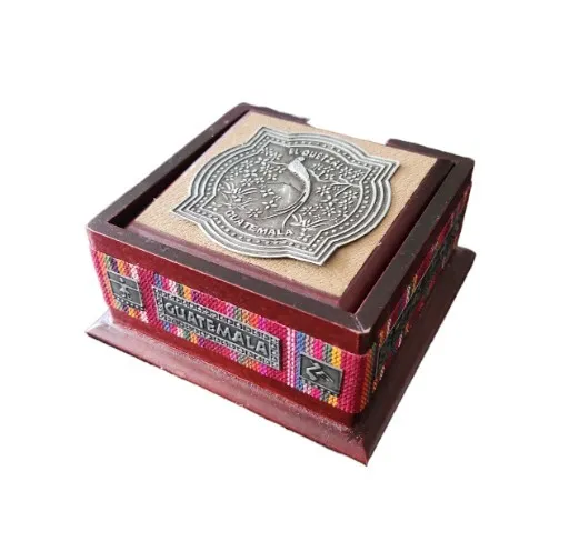 6 Wooden Coasters Set Guatemala Coasters Six with Wooden Case