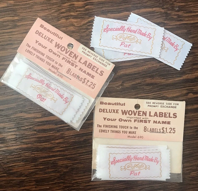 Vtg Sew-on Woven Labels Personalized Specially Hand Made by PAT Clothing Tags
