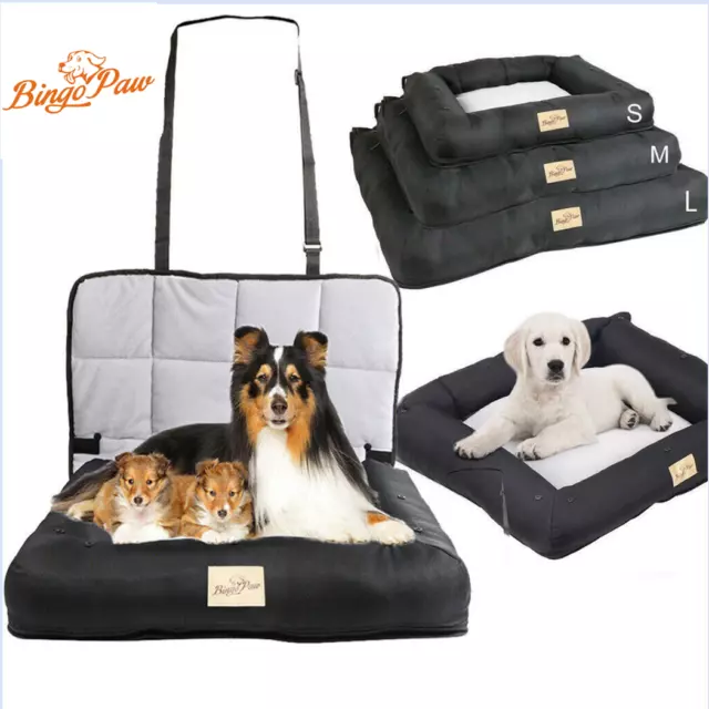 Large Pet Car Seat 2IN1 Dog Bed Foldable Puppy Carrier Travelling w Safety Belt