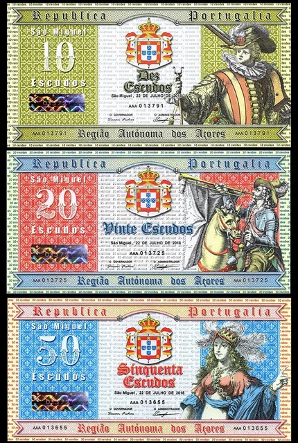 LOT 3 pcs Portugal San Migel 10 20 50 Escudos 2018 y. POLYMER UNC uncirculated.