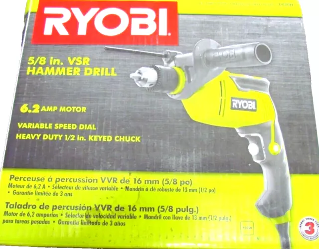 RYOBI 6.2 Amp Corded 5/8 in. Variable Speed Hammer Drill D620H, Heavy Duty