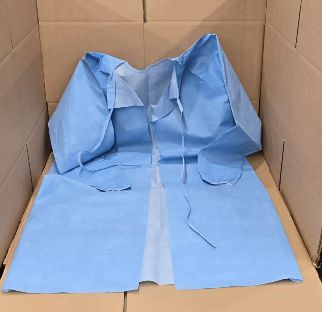 INFAB Case of 50  Blue Disposable Gowns, Size standard "Made in the USA" 3