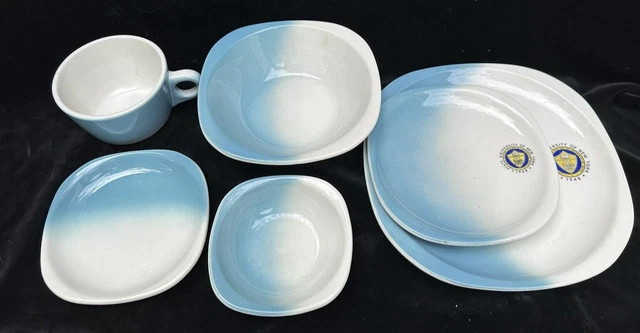 VTG 6 Pcs Place Setting Syracuse China State University New York SUNY 1948 Aqua