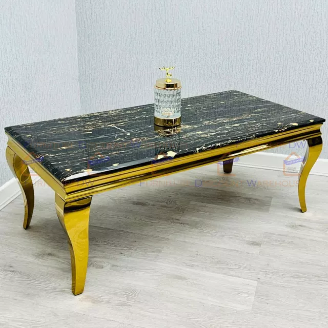 FurnitureDW Gold Legs Coffee Table 130cm x 70cm Glass/Marble/Sintered Stone Top
