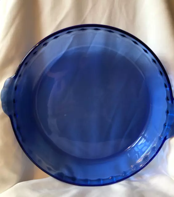 Vintage PYREX Cobalt Blue Glass Pie Pan #229 Crimped Deep Dish Plate 9.5"