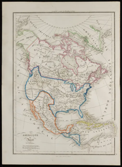 1850 - Amérique du Nord - Carte géographique ancienne - Dufour - Gravure USA