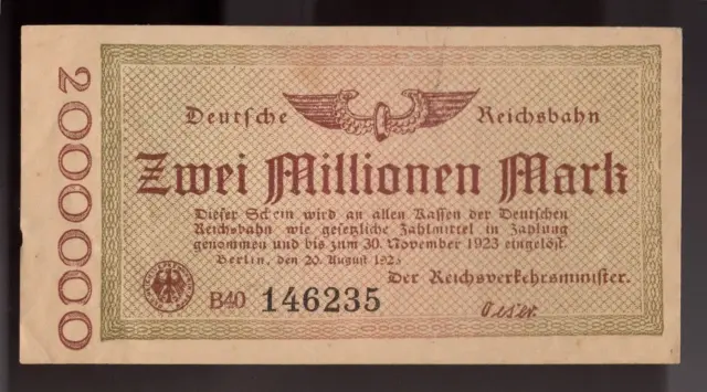 Germany, 2,000,000 Mark, 1923, P-S1012 A , Germain Railroad, (CRISP)