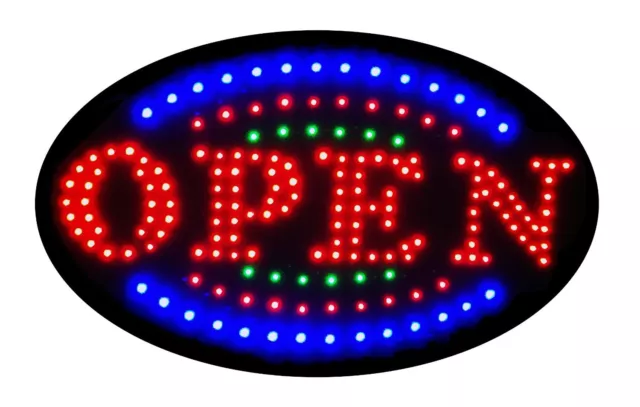 Jumbo 24" x 13" LED Neon Sign with Motion - "OPEN" with Blue/Green Tracer U161