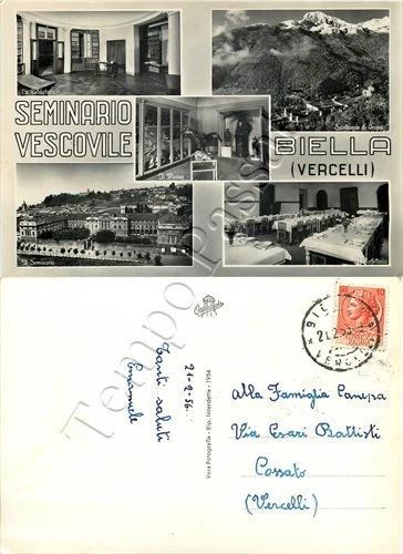 Cartolina di Biella, seminario vescovile - 1956