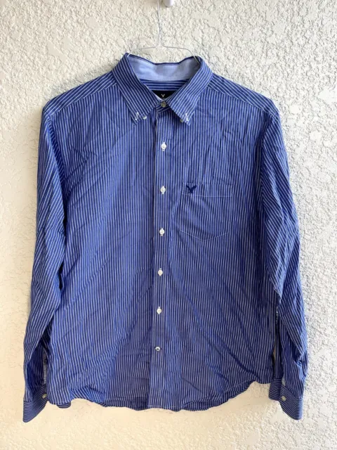 American Eagle Outfitters Long Sleeve Button Down Striped Blue Casual Men's SZ M