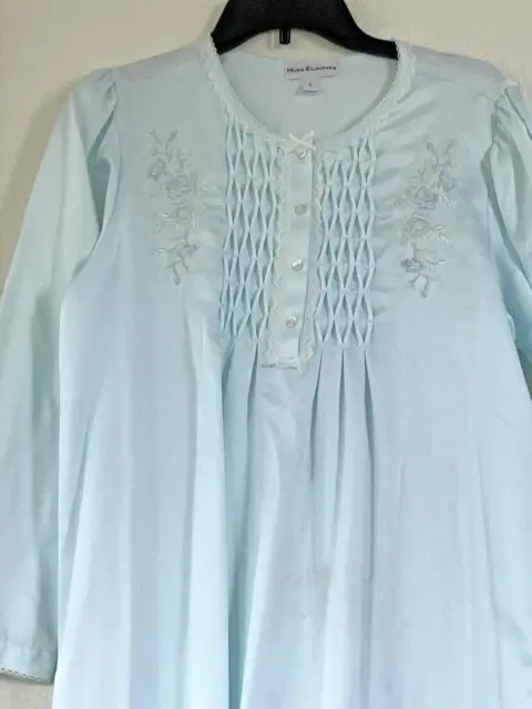 MISS ELAINE NIGHTGOWN SIZE S BRUSHED SATIN  LONG SLEEVE robins egg Blue NEW