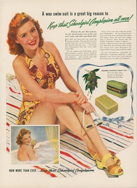 1942 Palmolive Soap Redhead Woman Bikini Bathing Suit All Over Vtg Print Ad L24