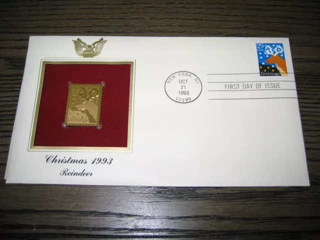 Reindeer 1993 Christmas replica Gold GOLDEN Cover FDC STAMP