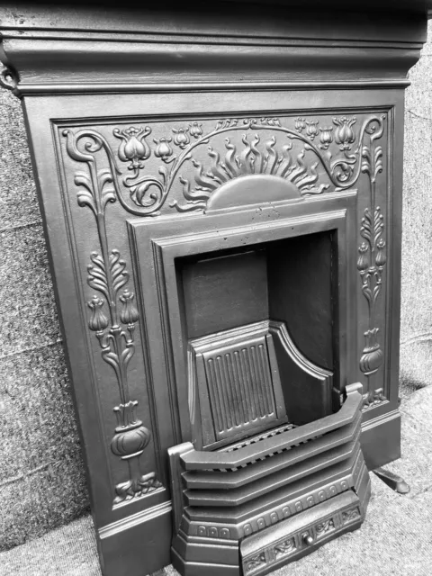 Restored Antique Victorian Edwardian Cast Iron Fireplace Fire Surround Sunburst 2