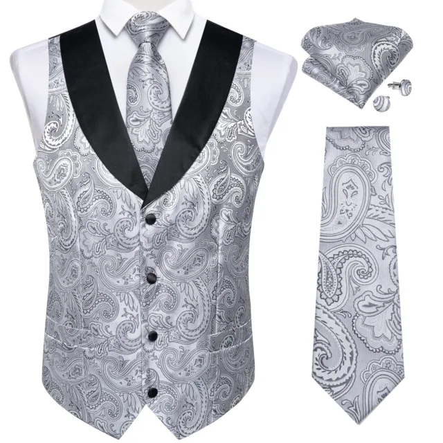 Gilet da uomo gilet da matrimonio argento paisley jacquard formale in seta set gilet cravatta