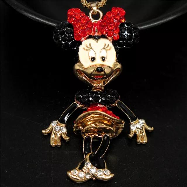 Betsey Johnson Red&Black Bow Cute Skirt Mouse Minnie Crystal Pendant Necklace