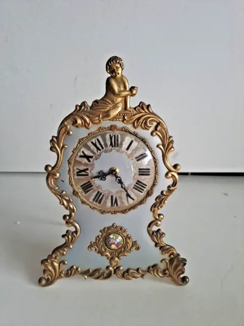 Vintage Estyma Wind Up West German Mantle Clock Gold Gilt Metal