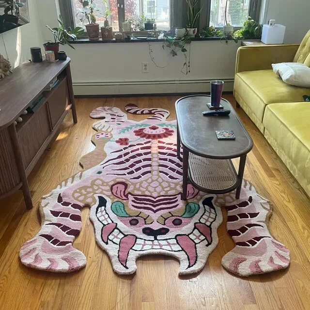Tapis Laine Touffeté Main Forme Tigre - 60x90 Cm - Chambre Enfant / Salon