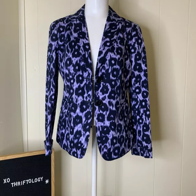Lafayette 148 Duncan Blazer Jacket Coat Animal Leopard Print Violet Cheetah Sz 2