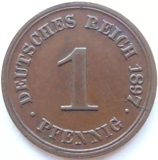 Moneta Reich Tedesco Impero Tedesco 1 Pfennig 1897 G IN Extremely fine
