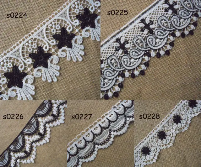 3''- 4" Wide Rayon Venise Vintage Floral Lace  White and Black Alternating zhs19