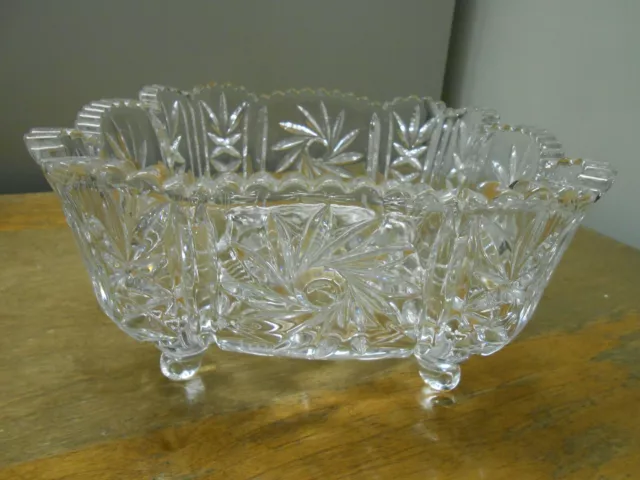 Large Heavy Pressed Glass Footed Lead Crystal Serving Candy Bowl Sawtooth Edge