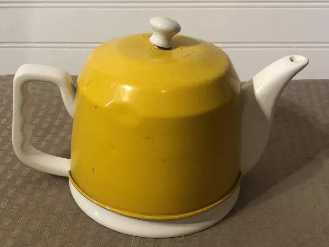 VINTAGE WHITE TEAPOT WITH Yellow COVER LID 6" TALL