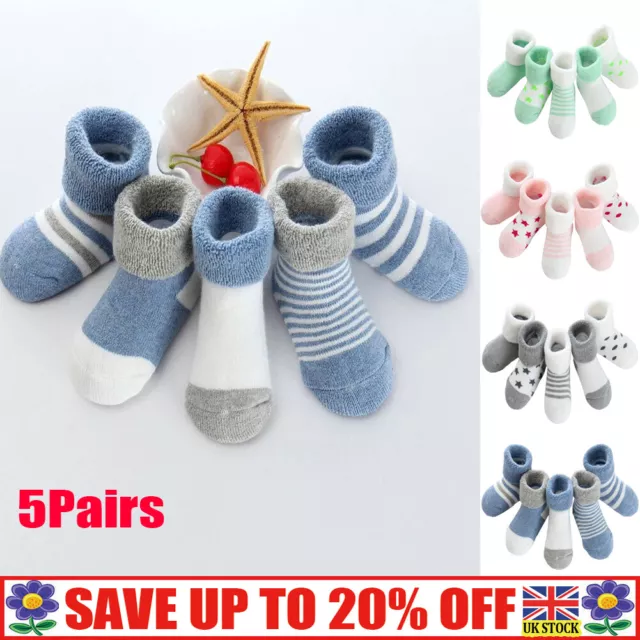 5 Pairs Baby Boys Girls Toddler Cosy Warm Bed Socks 0-3 Years az