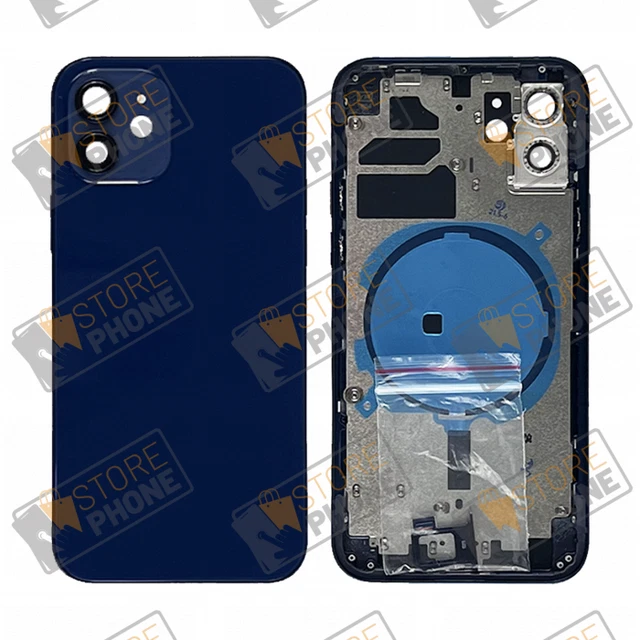 Châssis Arrière Pour IPhone 12, Bleu, Avec Vitre Arrière, Logo Et Adhésif Batterie