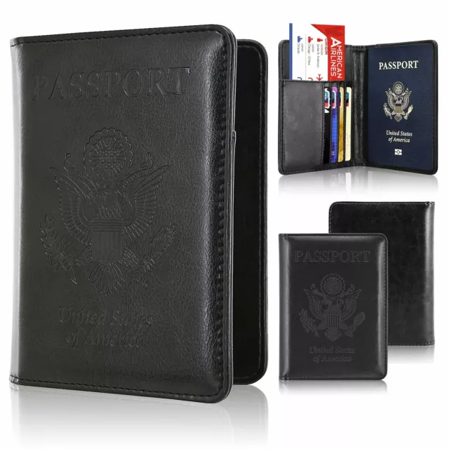 Leather Passport Vaccine Card Holder Travel Wallet RFID Blocking Case Cover