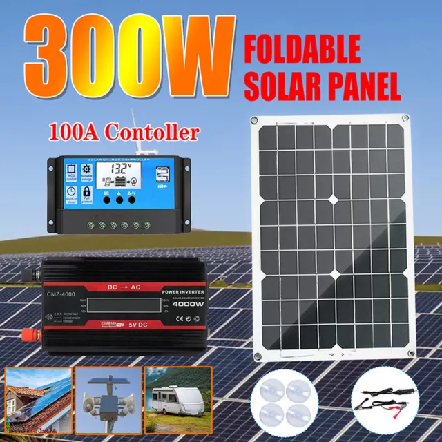 300W Solar Panel Battery Charger 30A Solar Power System Pure Sine Wave Inverter