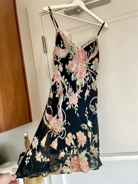 VINTAGE BETSEY JOHNSON 90s Floral y2k Sexy Silk Black Label Dress Sz L ...