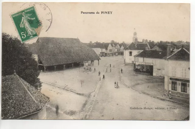 PINEY - Aube - CPA 10 - Panorama - place - Halle - Epicerie Mercerie café