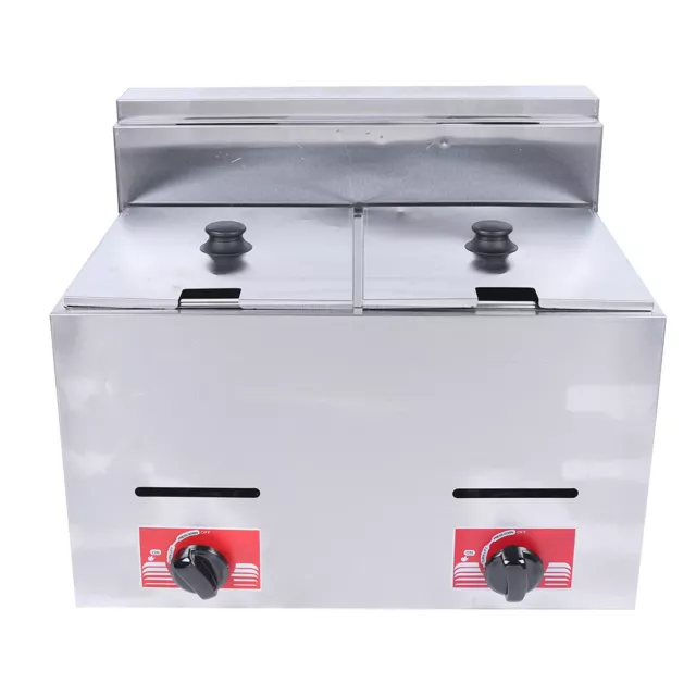 Commercial Countertop Gas Fryer Deep Fryer Liquefied Gas 2 Basket Stainless 12L