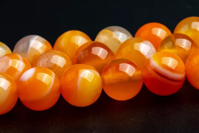 8MM Orange Striped Agate Beads Round Gemstone Loose Beads