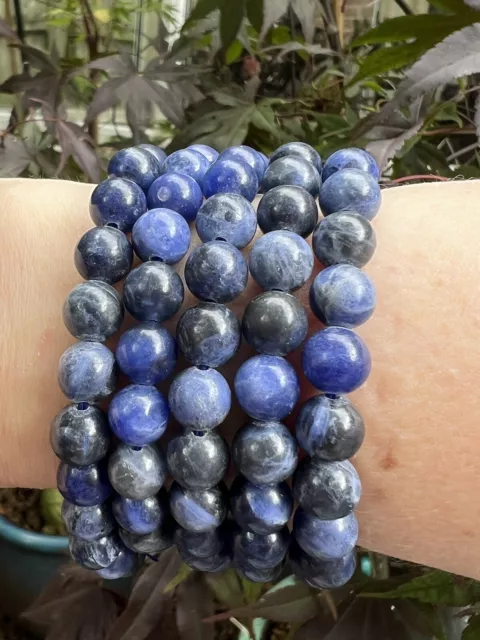 Sodalite Crystal Beaded Bracelet 8mm +Throat Chakra  / Calming / Harmony