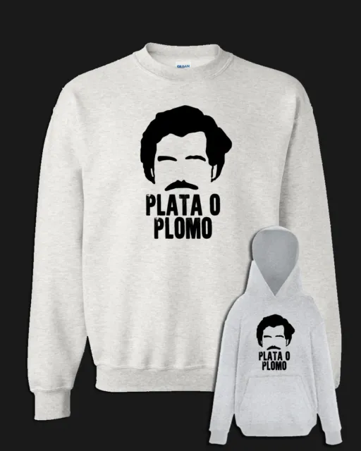 Felpa PLATA O PLOMO Pablo Escobar grigia con e senza cappuccio serie tv Narcos