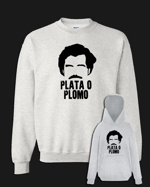 Felpa PLATA O PLOMO Pablo Escobar grigia con e senza cappuccio serie tv Narcos