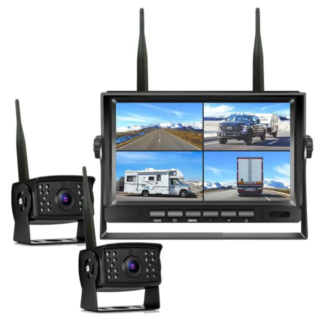 Digital Wireless 7" Quad Monitor DVR 2x AHD Reversing Backup Camera Caravan Rv