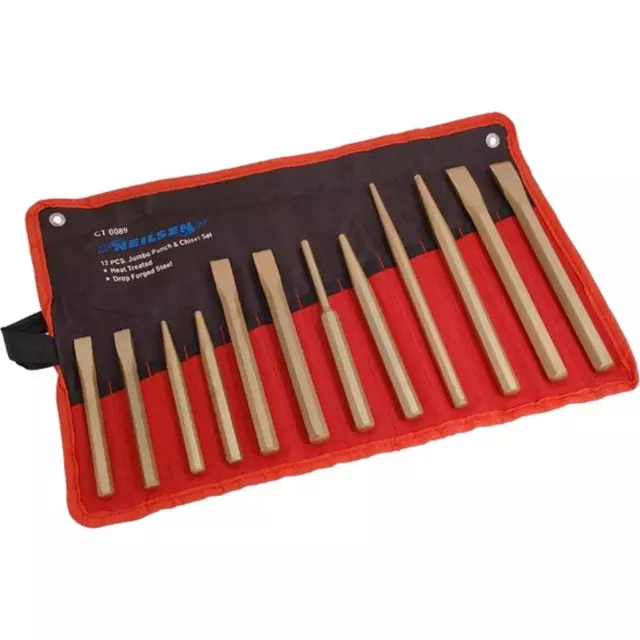 Neilsen 12pc Jumbo Punch & Chisel Set Hand Tools Metal Holes Drill Punches