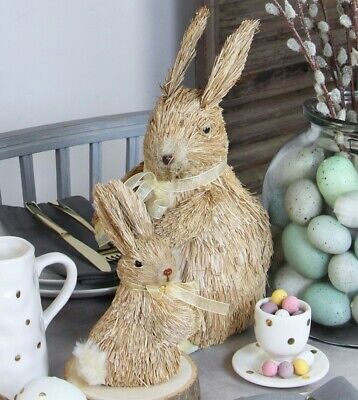 Gisela Graham Gisela Graham Easter Bristle Bunny Rabbit with Yellow Organza Ribbon 