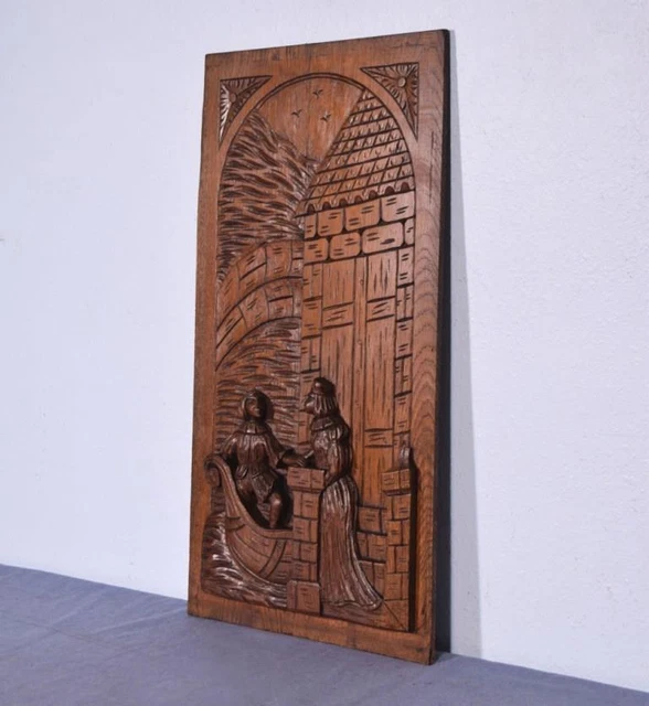 *Large French Antique Deeply Carved Panel Solid Oak with Man and Woman 2